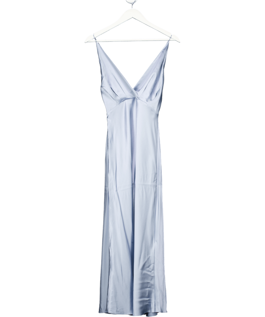 LilySilk Dusty Blue Back Tie 100% Silk Maxi Dress UK 6 - Reliked