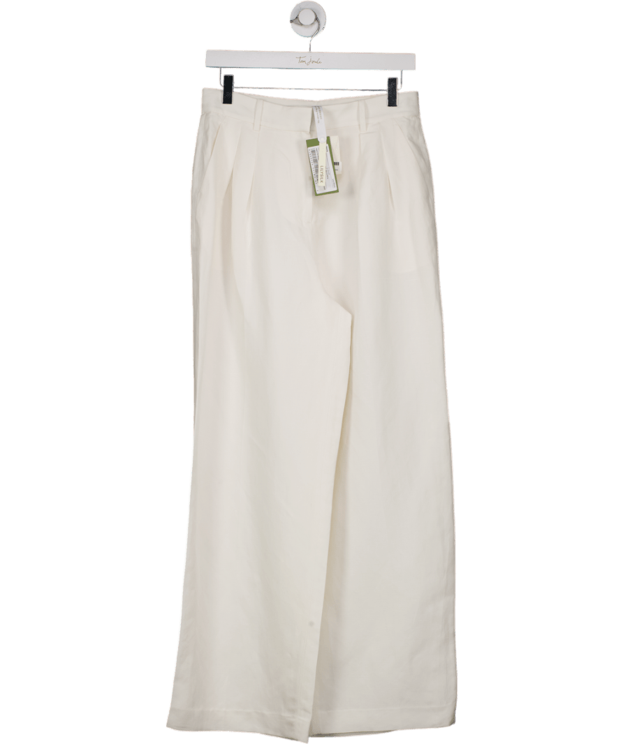 LilySilk Front - pleated Silk - linen Blend Trousers - Natural White UK 8 - Reliked