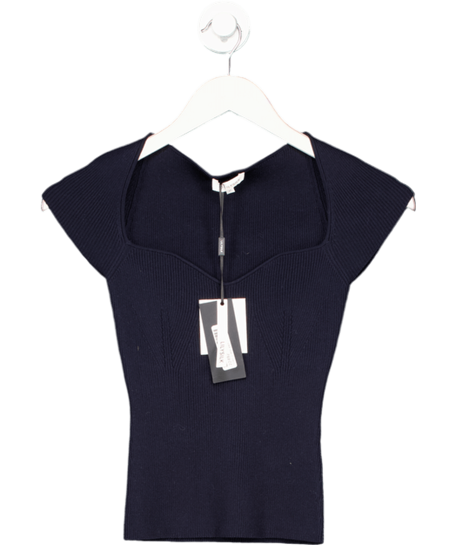 LilySilk Navy Blue Sweetheart Neck Ribbed Silk Knit Top UK 8 - Reliked