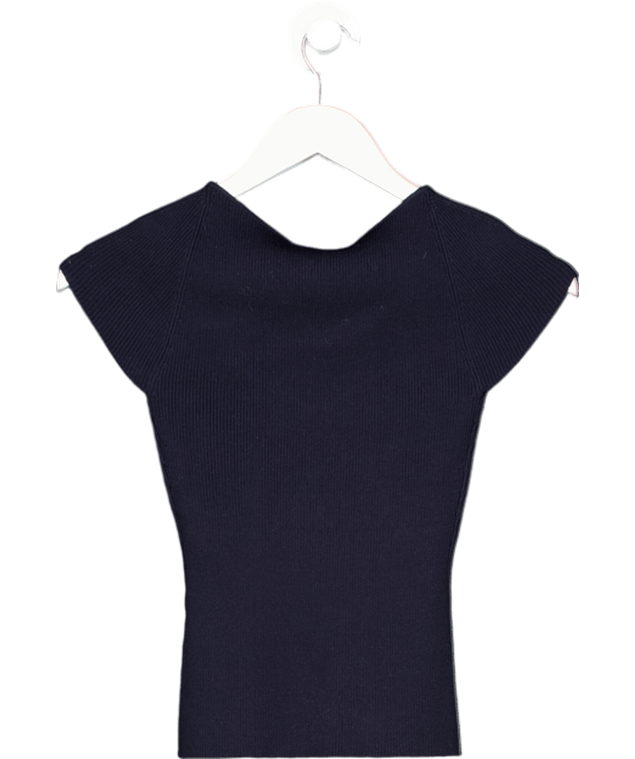 LilySilk Navy Blue Sweetheart Neck Ribbed Silk Knit Top UK 8 - Reliked