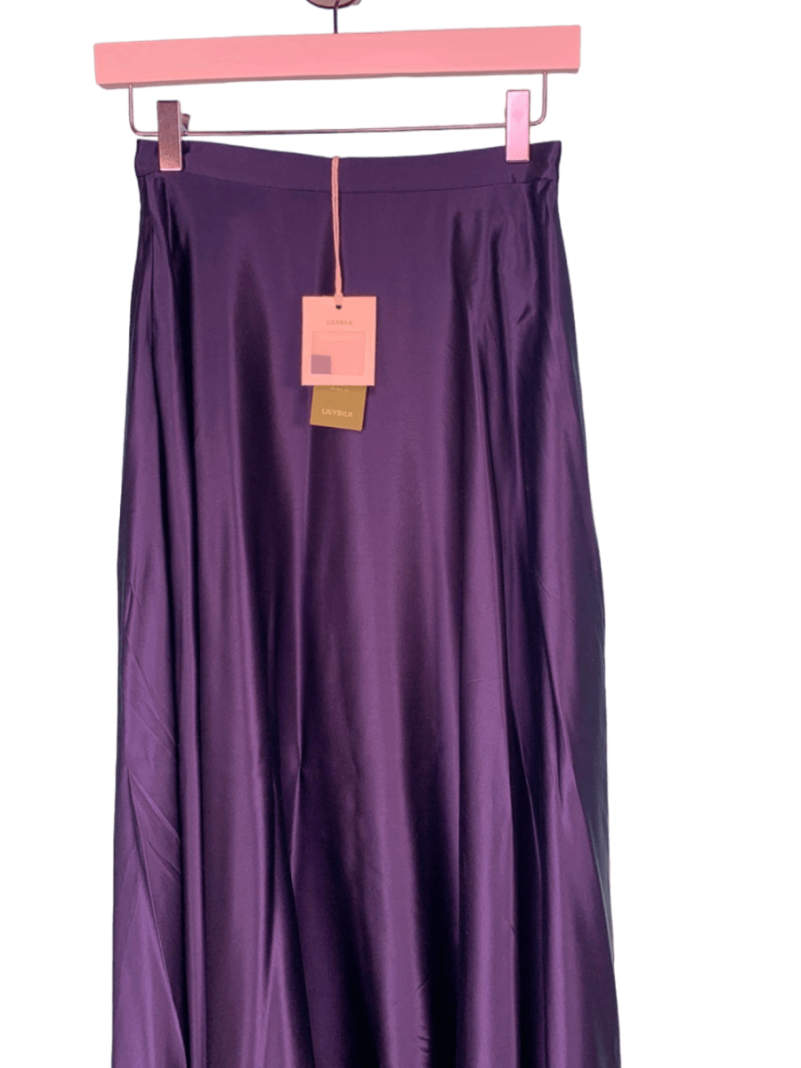 LILYSILK Purple Silk Satin Midi Skirt UK 6 - Reliked