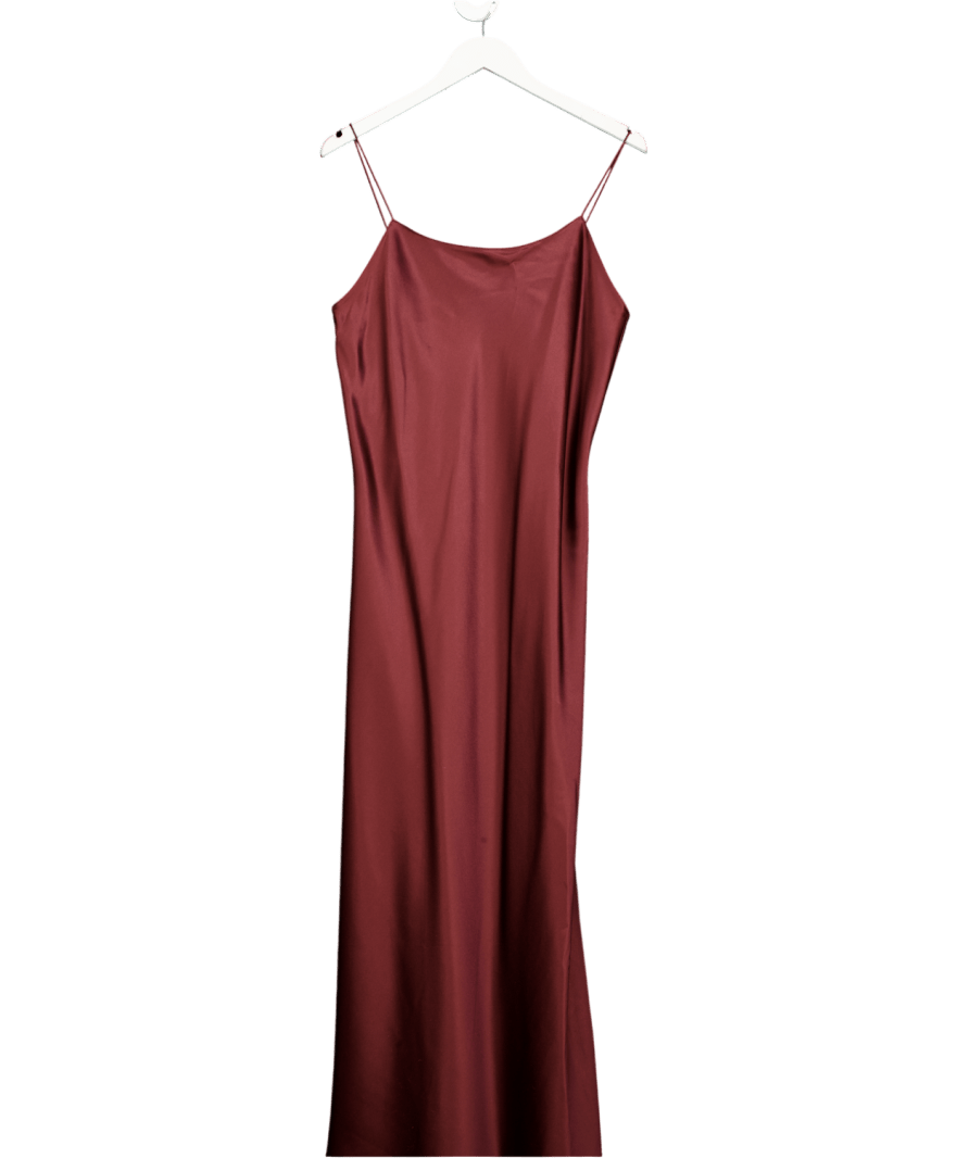 LilySilk U - neck Minimalist Double Faced Silk Satin Slip Dress - Pinot Noir UK M - Reliked