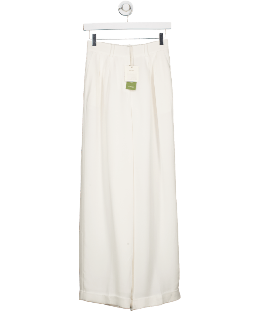 Lilysilk White 100% Mulberry Silk Line Straight Leg Pleated Trousers UK 6 - Reliked