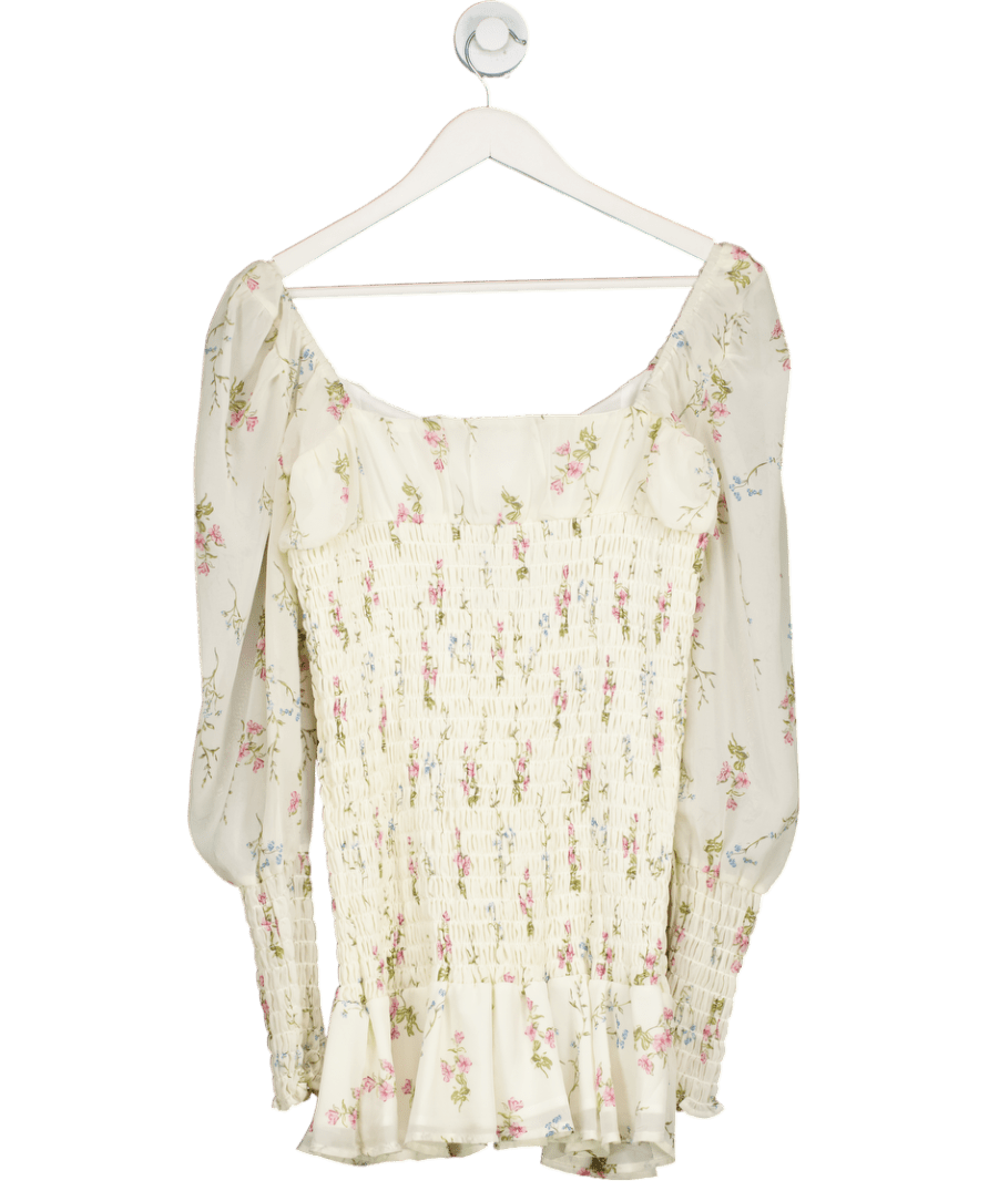 Linjia shop Cream Floral Chiffon Mini Dress UK XS/S - Reliked