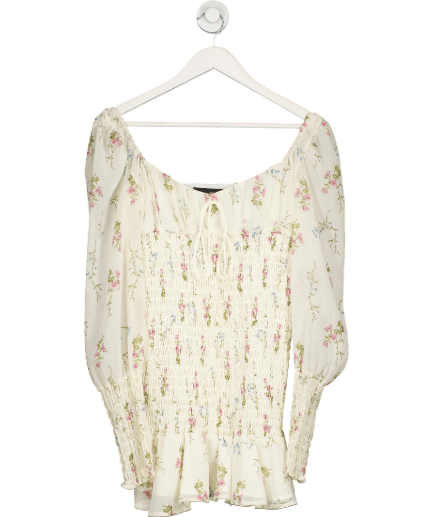 Linjia shop Cream Floral Chiffon Mini Dress UK XS/S - Reliked