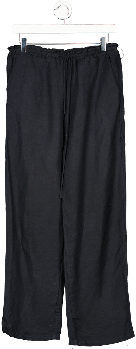 Lioness Black Linen Wide Leg Pants UK XS - Reliked