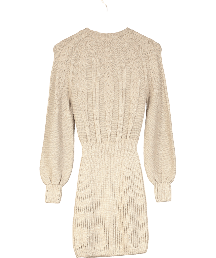 Lipsy Beige Blouson Sleeve Cable Knitted Crew Neck Jumper Dress UK 8 - Reliked