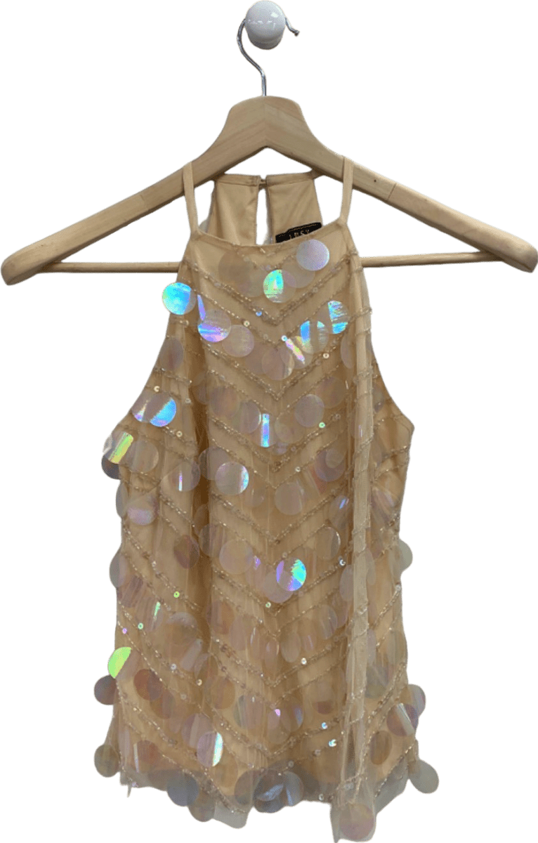 Lipsy Beige Sequin Embellished Halter Top UK 8 - Reliked