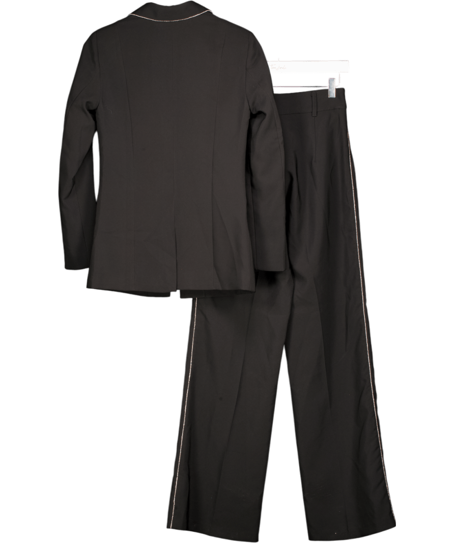 Lipsy Black 2 - pieceblack Rhinestone Tailored Blazer & Wide Leg Trouser Suit UK 8 - Reliked