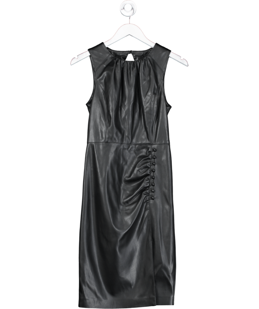Lipsy Black Faux Leather Button Detail Midi Dress UK 8 - Reliked
