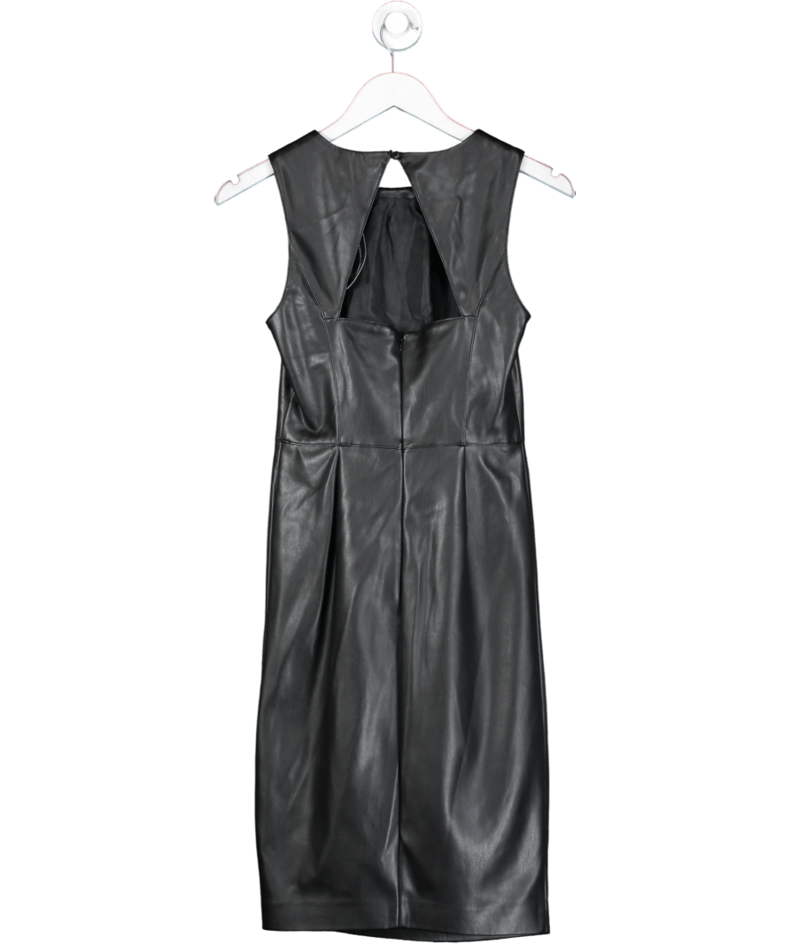 Lipsy Black Faux Leather Button Detail Midi Dress UK 8 - Reliked