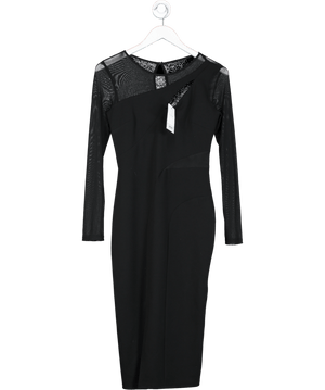 Lipsy Black Mesh Sleeve Asymmetric Maxi Dress UK 8