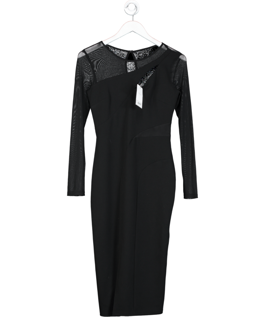 Lipsy Black Mesh Sleeve Asymmetric Maxi Dress UK 8 - Reliked
