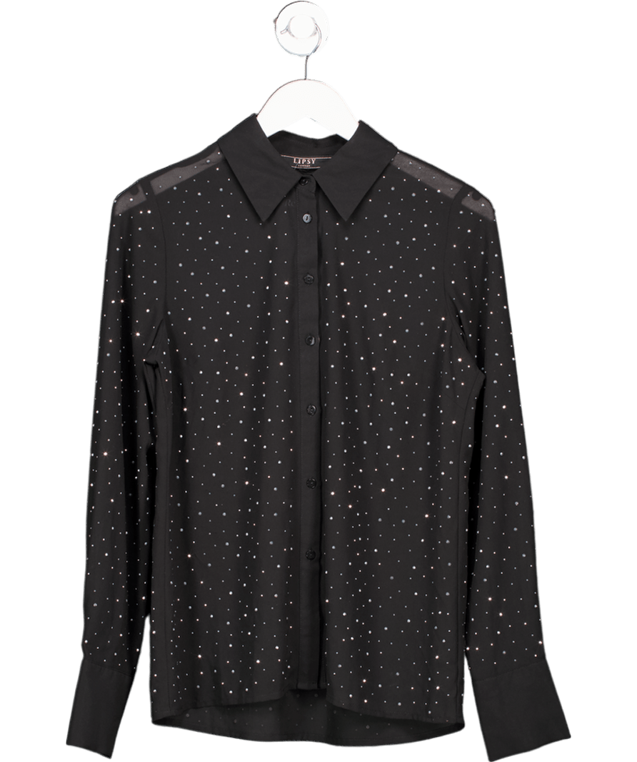 LIPSY Black Sheer Chiffon Embellished Shirt UK 8 - Reliked