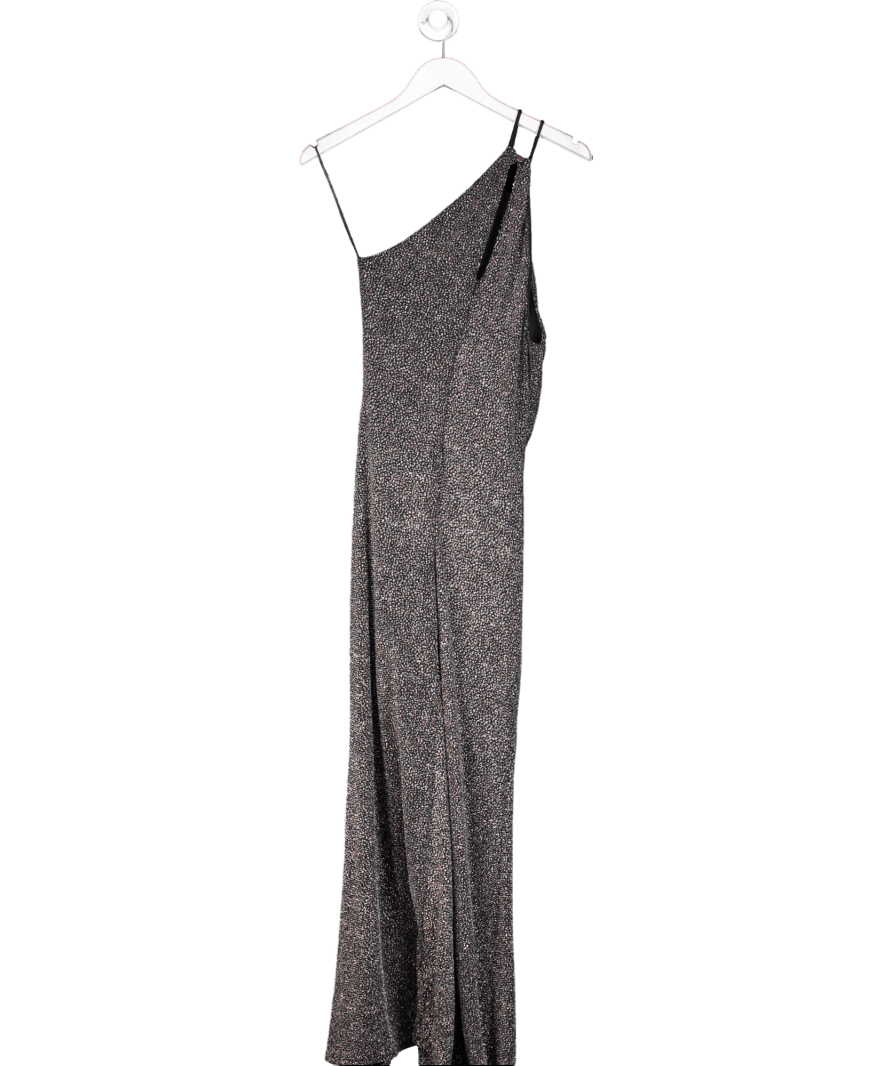 Lipsy Black / Silver One Shoulder Glitter Midi Dress UK 10 - Reliked
