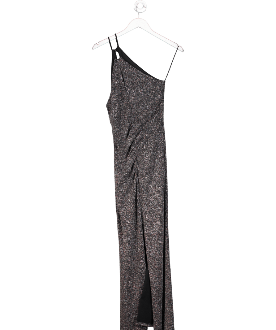 Lipsy Black / Silver One Shoulder Glitter Midi Dress UK 10 - Reliked