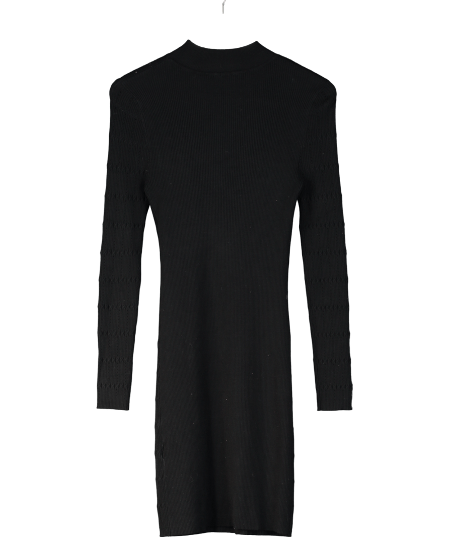 Lipsy Black Textured High Neck Long Sleeve Knitted Dress UK 8 - Reliked