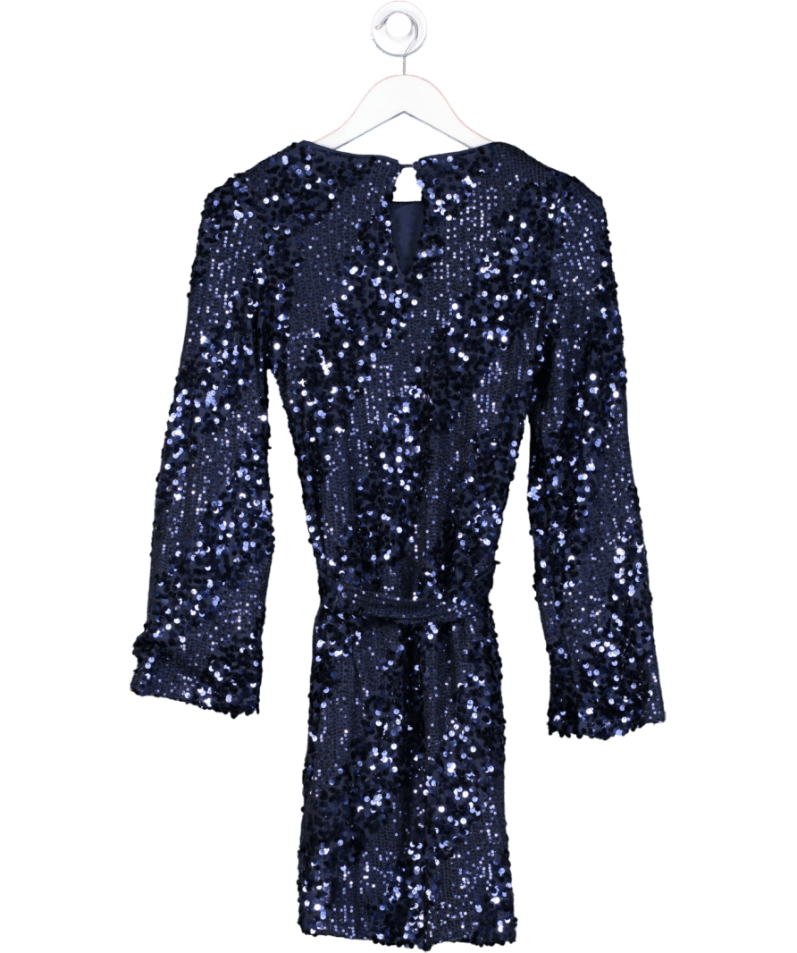 Lipsy Blue Long Sleeve Belted Sequin Mini Dress UK 8 - Reliked