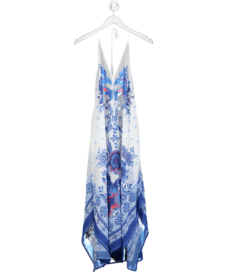 Lipsy Blue & White Print Sheer Cover Up Halter Neck Dress UK 8 - Reliked