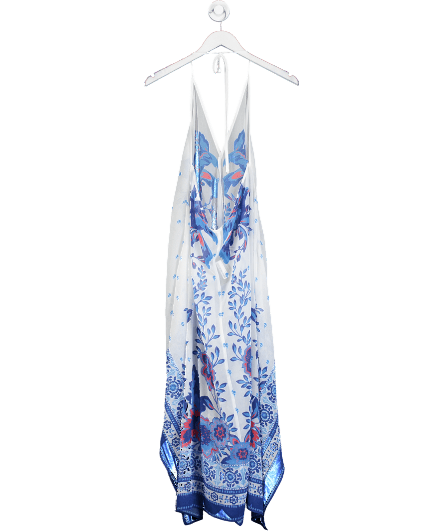 Lipsy Blue & White Print Sheer Cover Up Halter Neck Dress UK 8 - Reliked