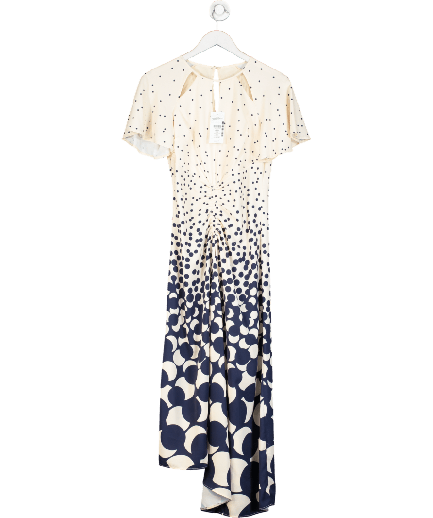 Lipsy Cream Navy Print Midi Dress UK 8 - Reliked