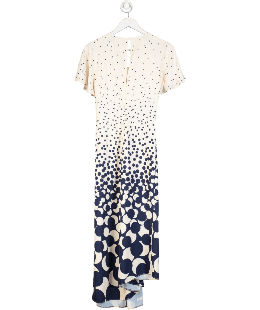 Lipsy Cream Navy Print Midi Dress UK 8 - Reliked