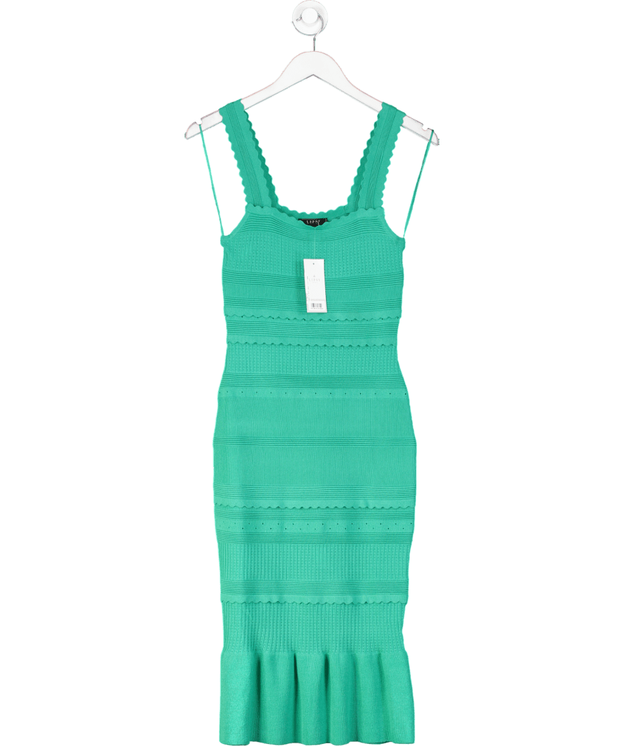 Lipsy Green Knit Scalloped Detail Midi Dress UK 8 - Reliked
