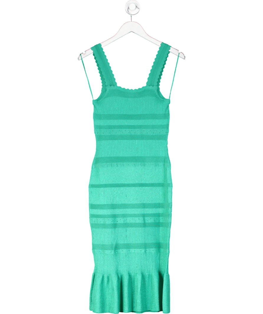 Lipsy Green Knit Scalloped Detail Midi Dress UK 8 - Reliked