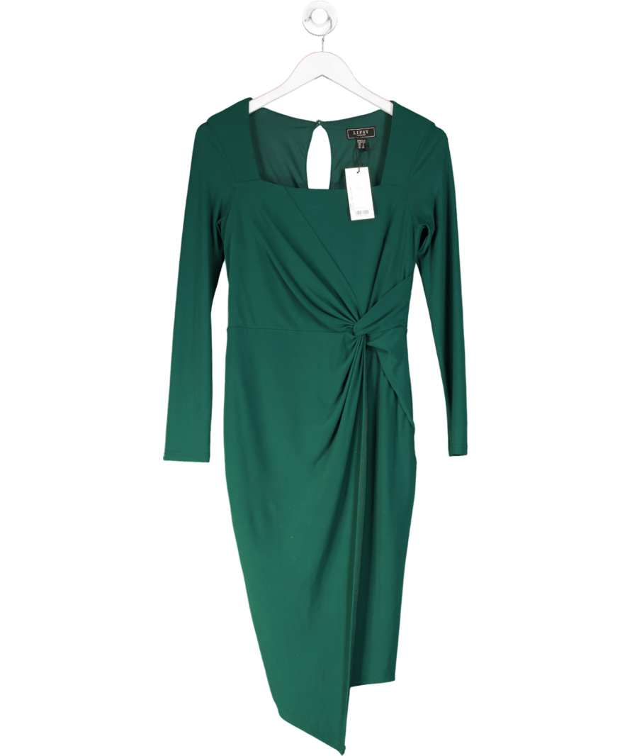 Lipsy Green Long Sleeve Ruched Knot Jersey Midi Dress With Split UK 8 - Reliked