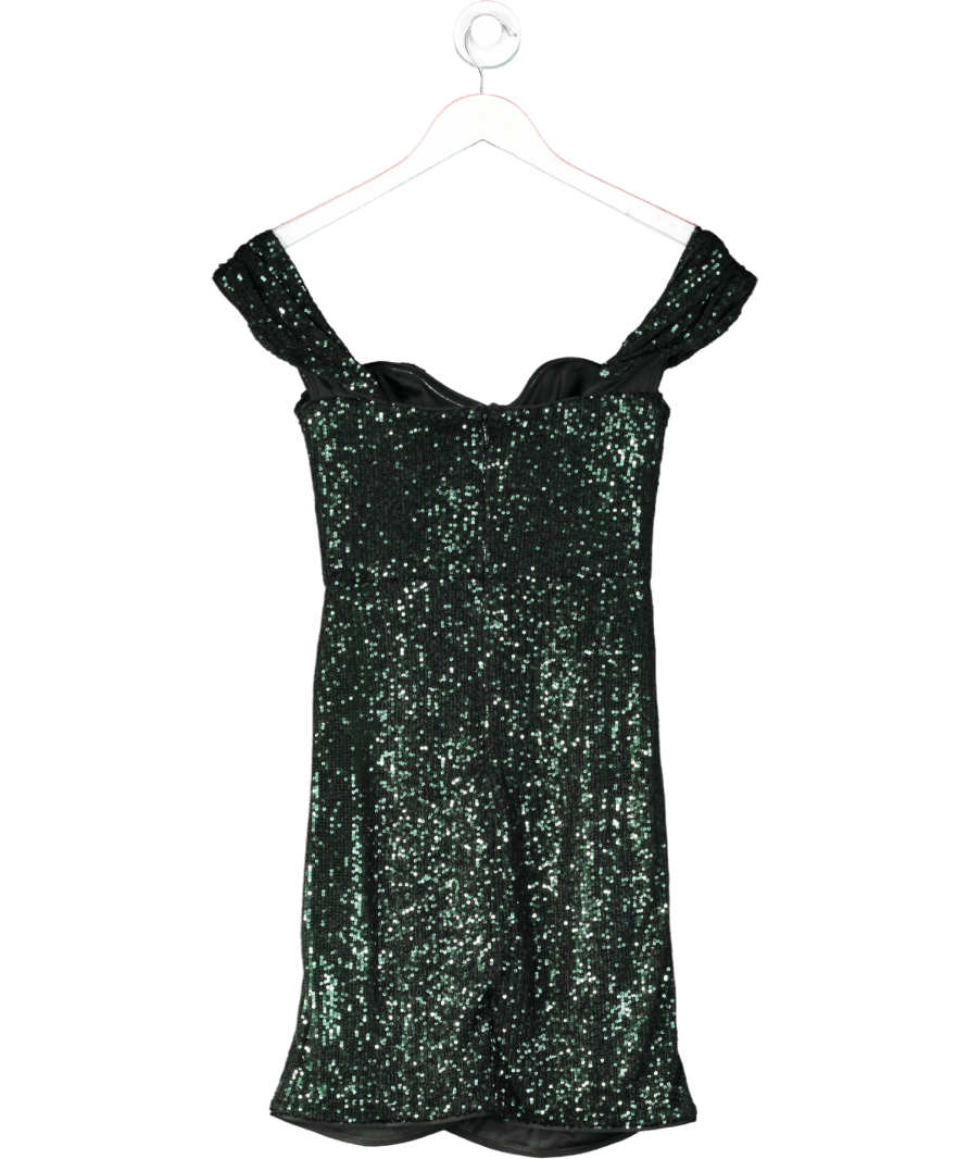 Lipsy Green Sequin Bardot Split Wrap Mini Dress UK 10 - Reliked