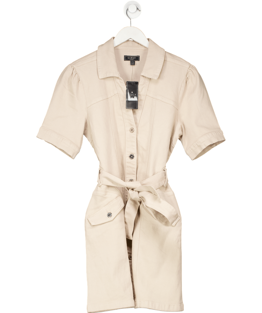 lipsy london Beige Denim Mini Shirt Dress UK 12 - Reliked
