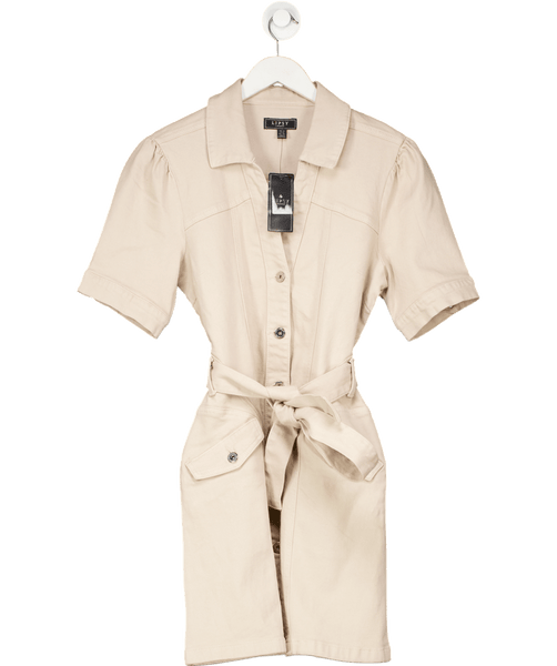 lipsy london Beige Denim Mini Shirt Dress UK 12