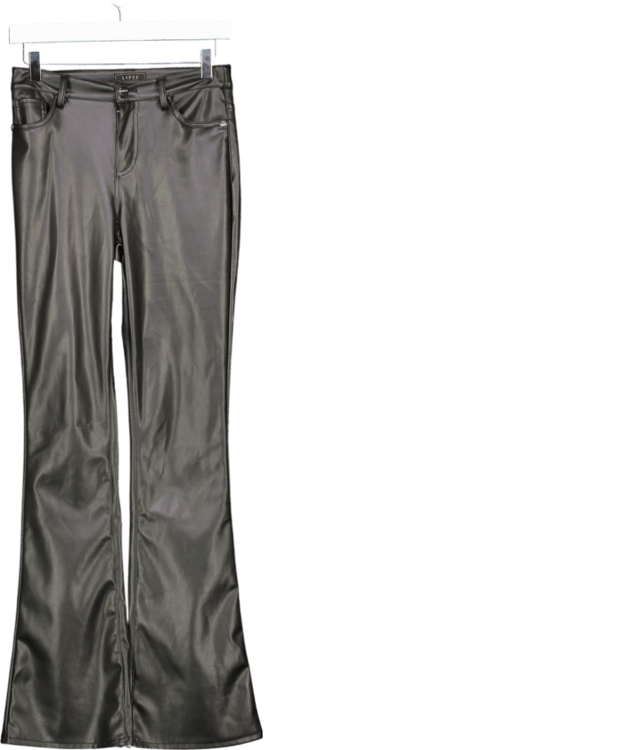 lipsy london Black Faux Leather Flare Trousers UK 8 - Reliked