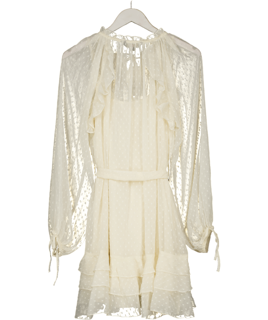 lipsy london Cream Ivory Petite Fit Dobby Ruffle Mini Dress UK 14 - Reliked