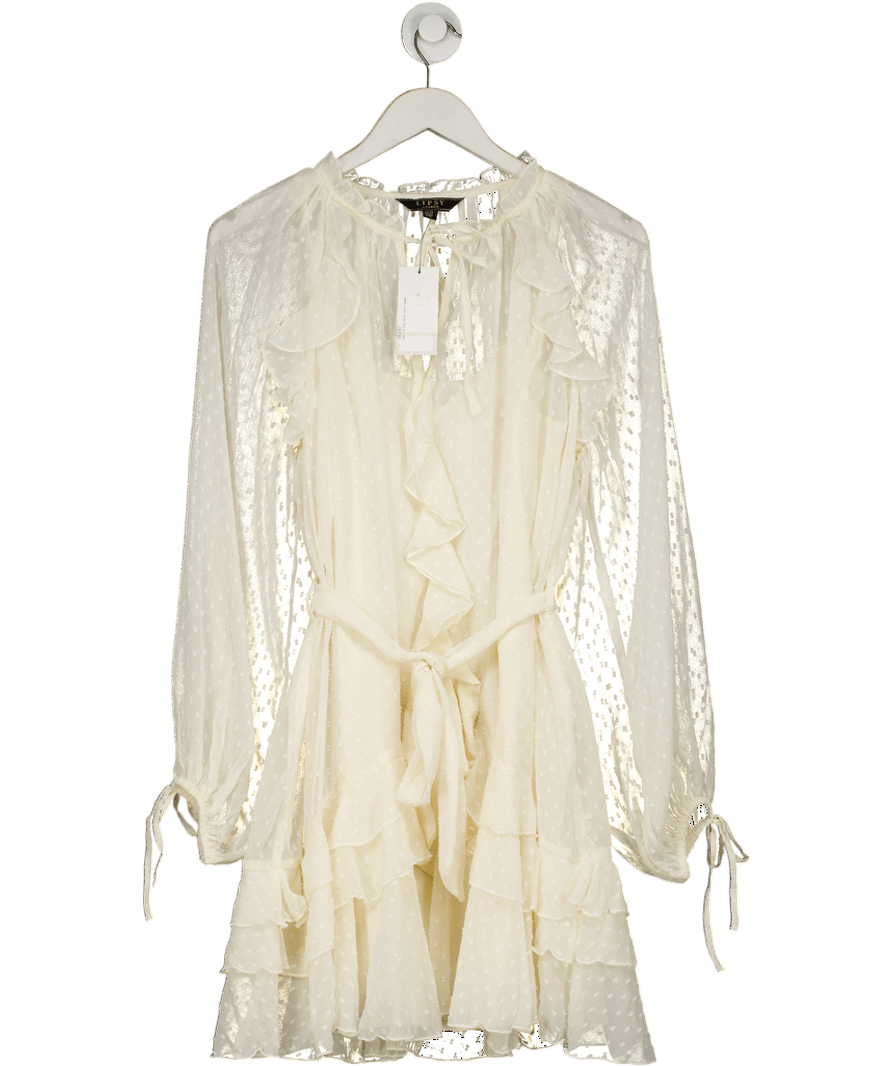 lipsy london Cream Ivory Petite Fit Dobby Ruffle Mini Dress UK 14 - Reliked