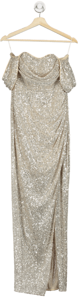 Lipsy London Gold Sequin Off - Shoulder Gown UK 10 - Reliked