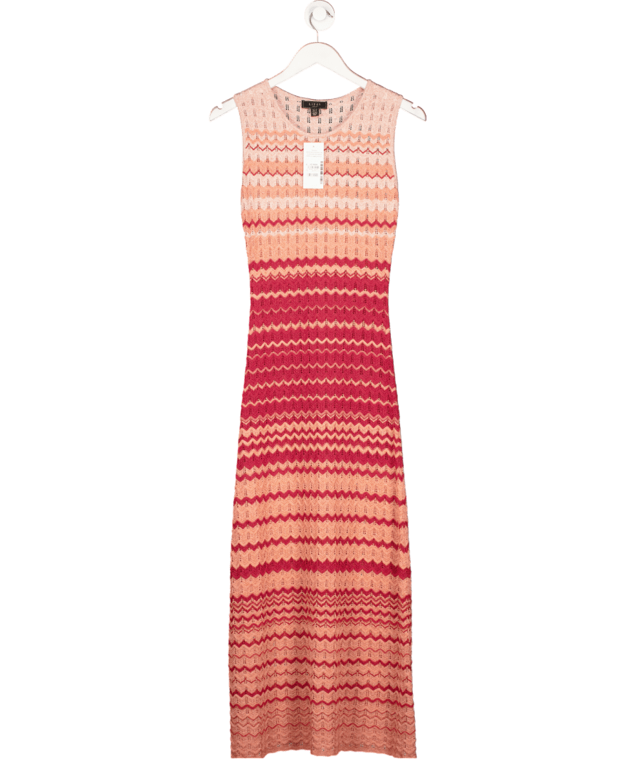 lipsy london Peach Pink Petite Summer Crochet Knitted Maxi Dress - Petite UK 8 - Reliked