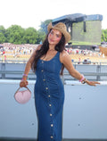 Lipsy Mid Wash Blue Strappy Denim Midi Dress UK 10 - Reliked