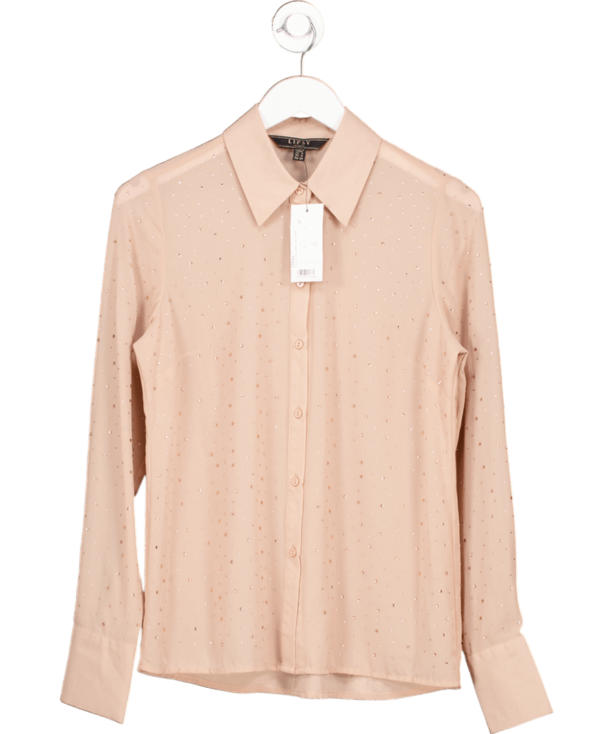 Lipsy Nude Sheer Chiffon Embellished Shirt UK 8 - Reliked