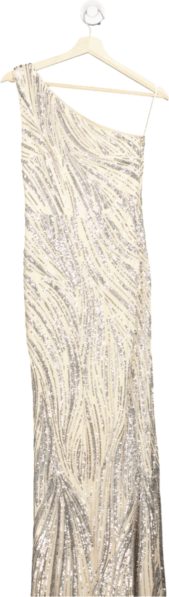 Lipsy Silver Sequin One Shoulder Maxi Dress UK 8 - Reliked