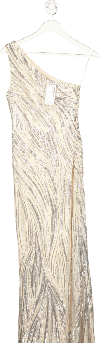 Lipsy Silver Sequin One Shoulder Maxi Dress UK 8 - Reliked