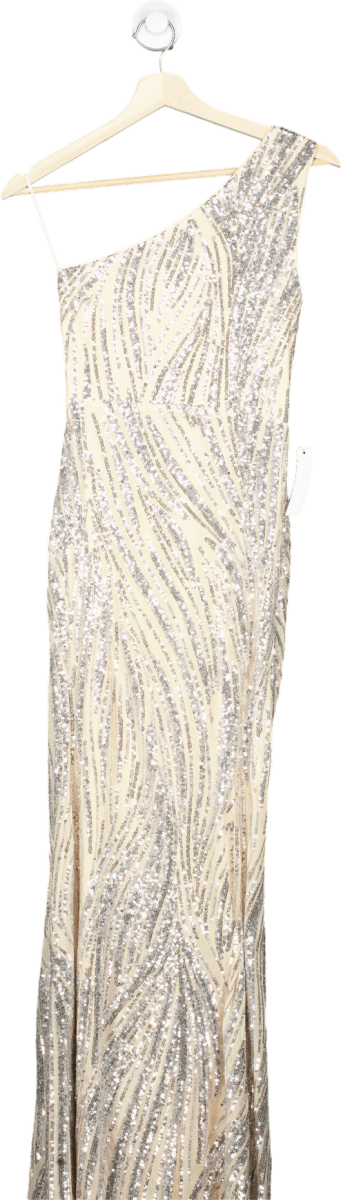 Lipsy Silver Sequin One Shoulder Maxi Dress UK 8 - Reliked