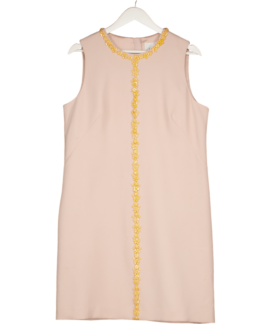 LK Bennett Beige Beaded Detail A - line Shift Dress UK 16 - Reliked