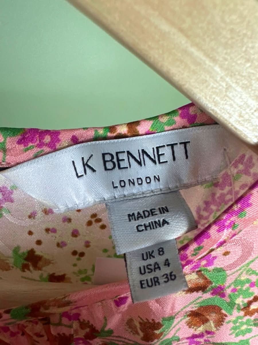 LK Bennett Pin kLois meadow - print balloon - sleeve silk - blend midi dress UK 8 - Reliked