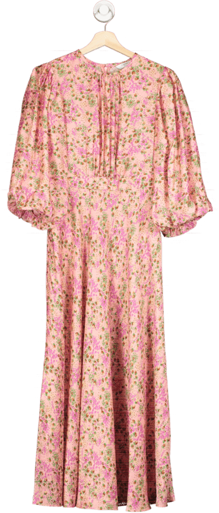 LK Bennett Pin kLois meadow - print balloon - sleeve silk - blend midi dress UK 8 - Reliked