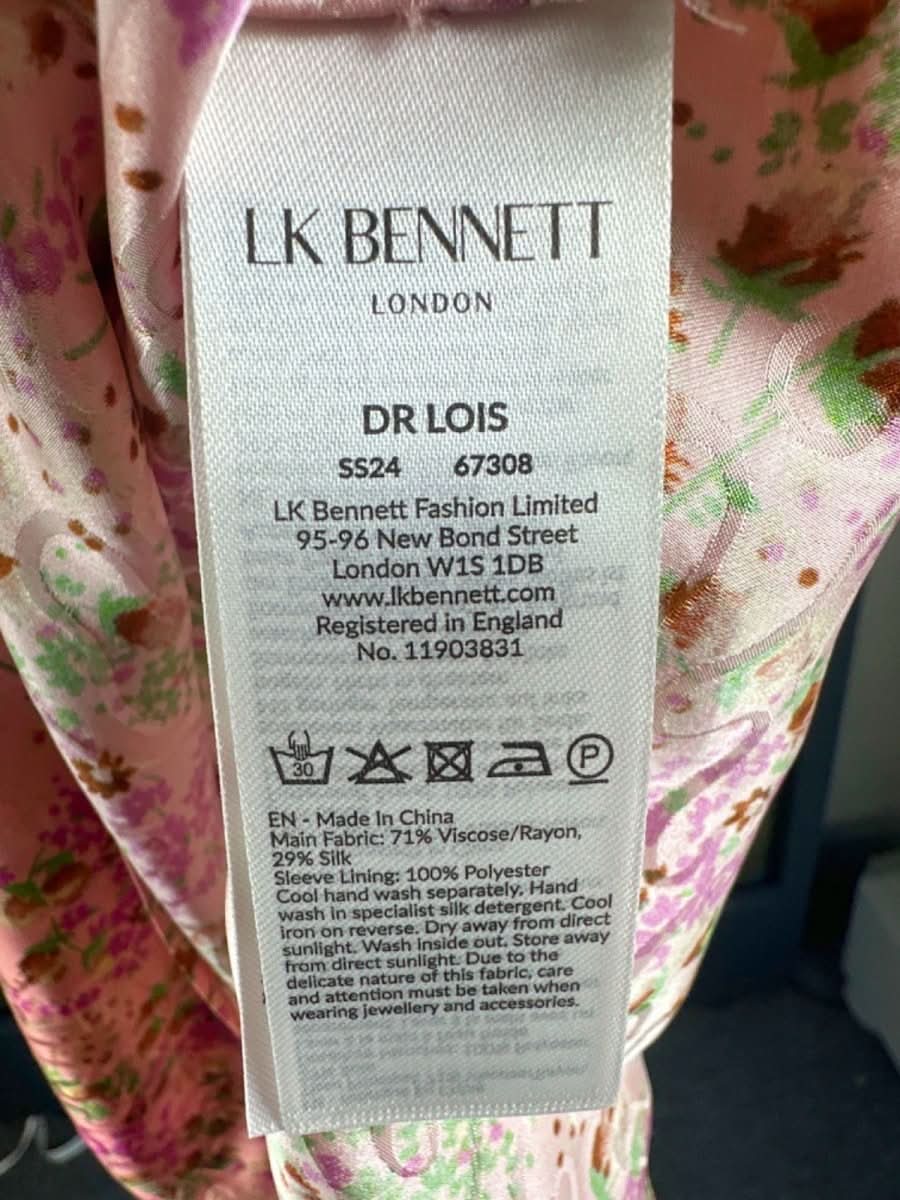 LK Bennett Pin kLois meadow - print balloon - sleeve silk - blend midi dress UK 8 - Reliked