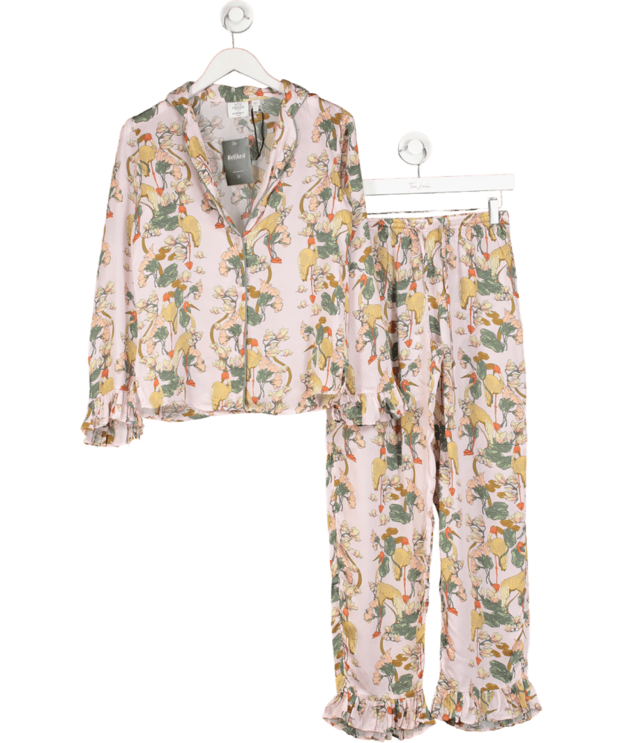 LK Bennett Sarus Pink Satin Crane Print Pyjama Set UK XS - Reliked