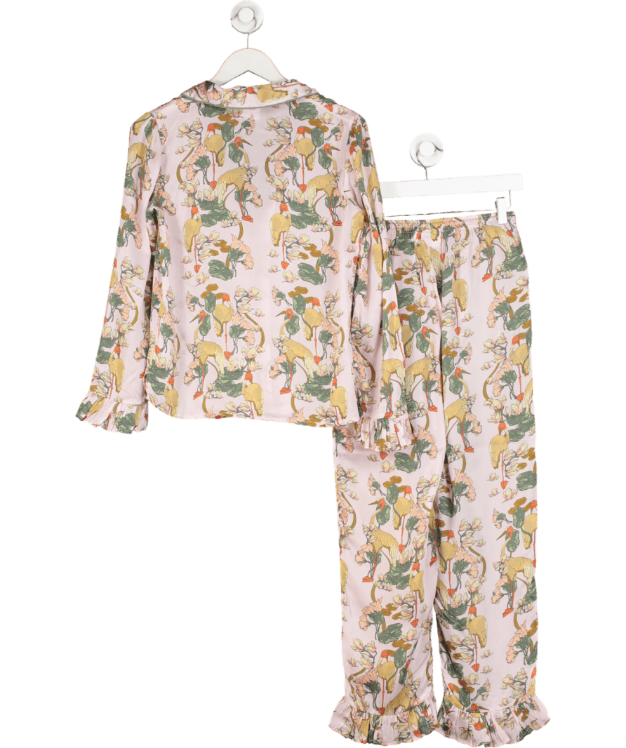 LK Bennett Sarus Pink Satin Crane Print Pyjama Set UK XS - Reliked