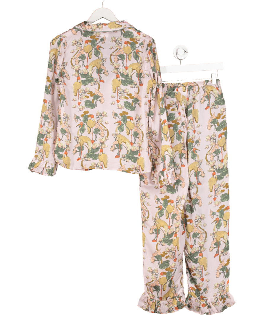LK Bennett Sarus Pink Satin Crane Print Pyjama Set UK XS - Reliked