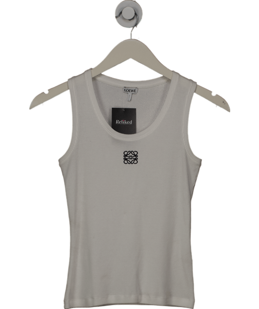 Loewe Anagram White Ribbed Tank Top In Cotton UK XS - Reliked